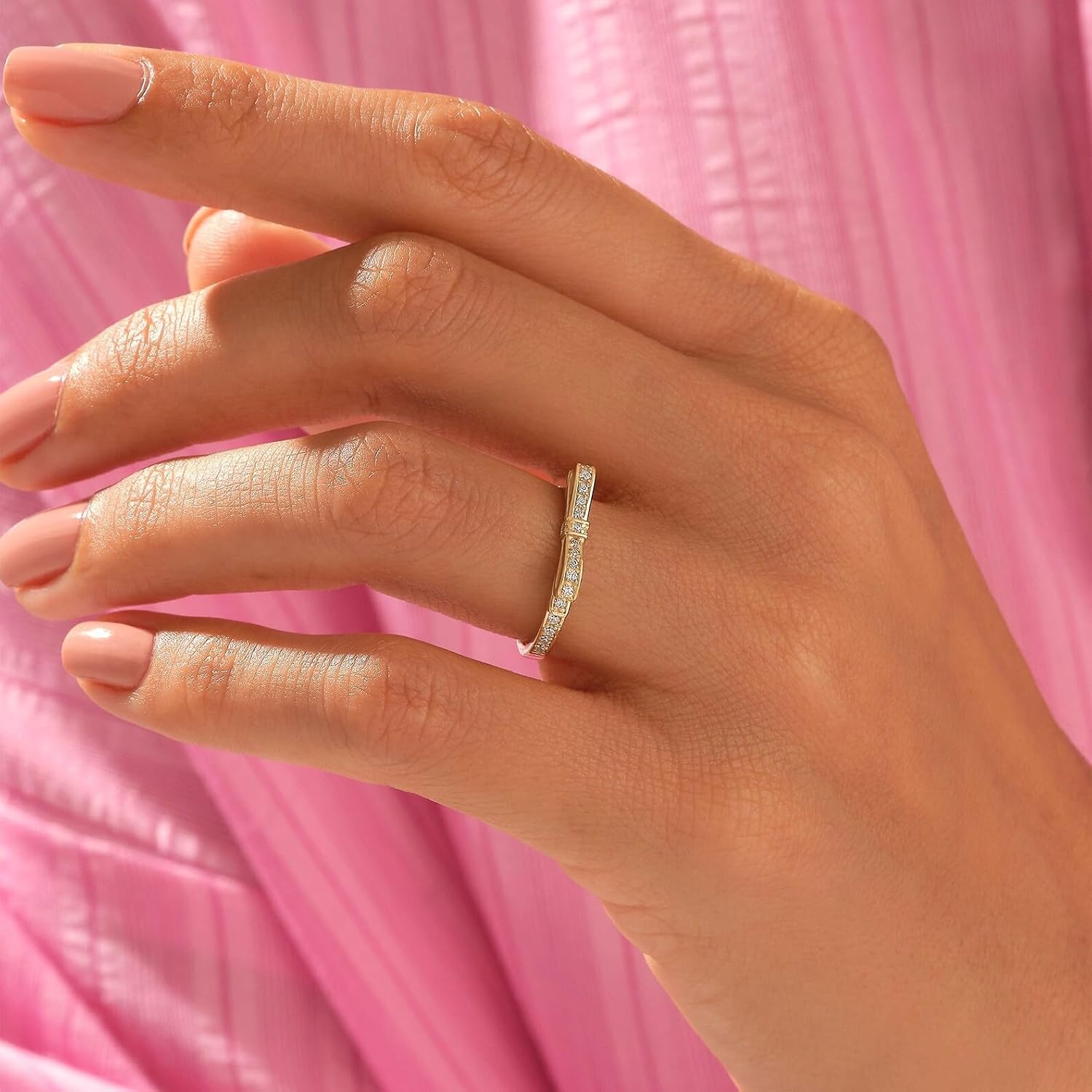 0.27 Ct Round Cut Diamond Danty Knot Wedding Band Ring For Women Love Ribbon Promise Wedding Anniversary Jewelry Gift For Her 14k Gold Finish Ring 925 Sterling Silver Handmade Ring For Wife