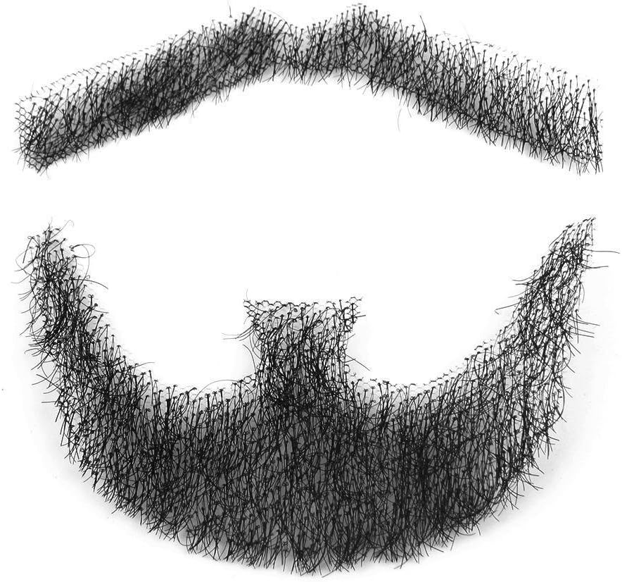 100% Human Hair Fake Men's Man Beard Makeup Mustache for Costume and Party Cosplay (Black)