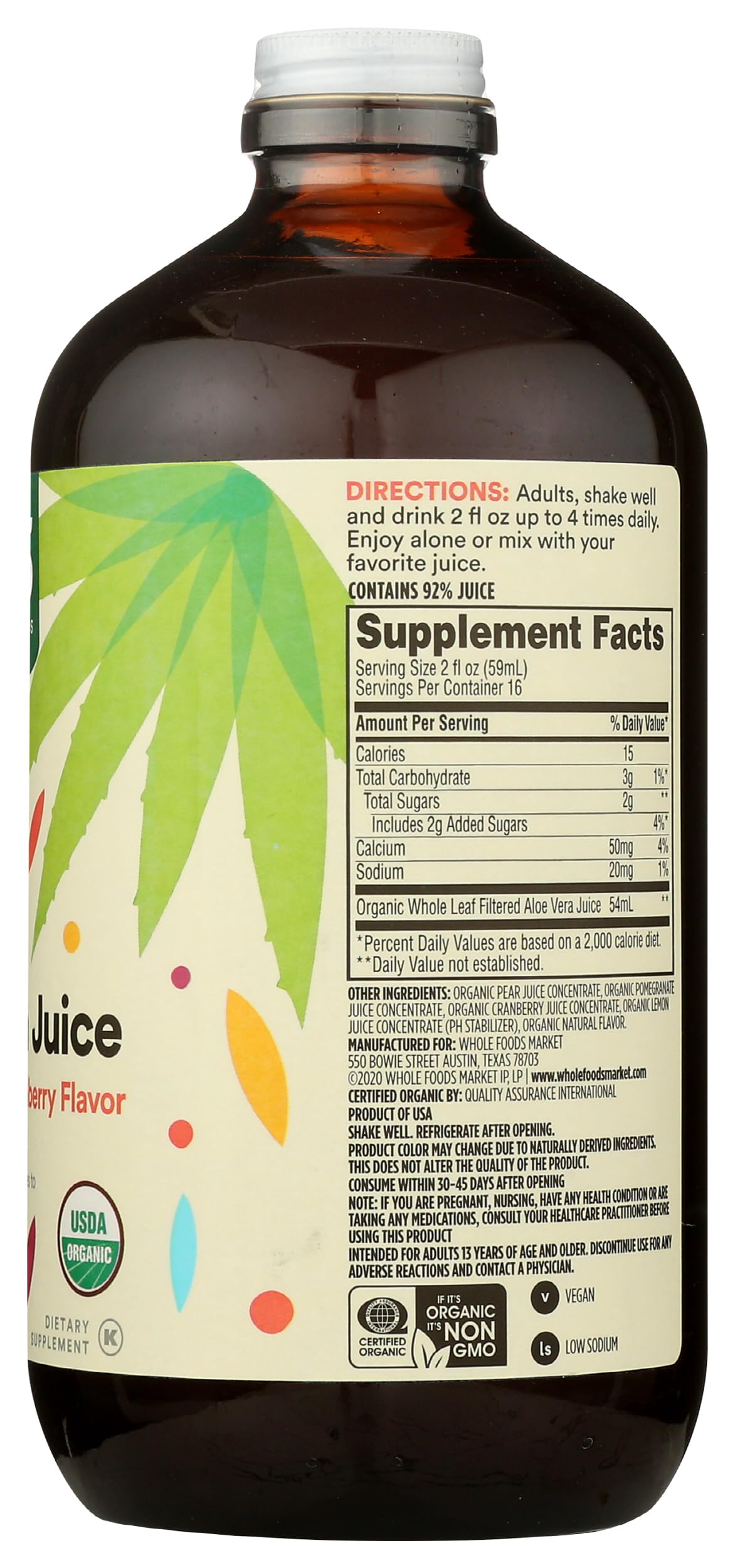 365 Everyday Value, Whole Leaf Filtered Aloe Vera Juice, Pomegranate Cranberry Flavor, 32 fl oz