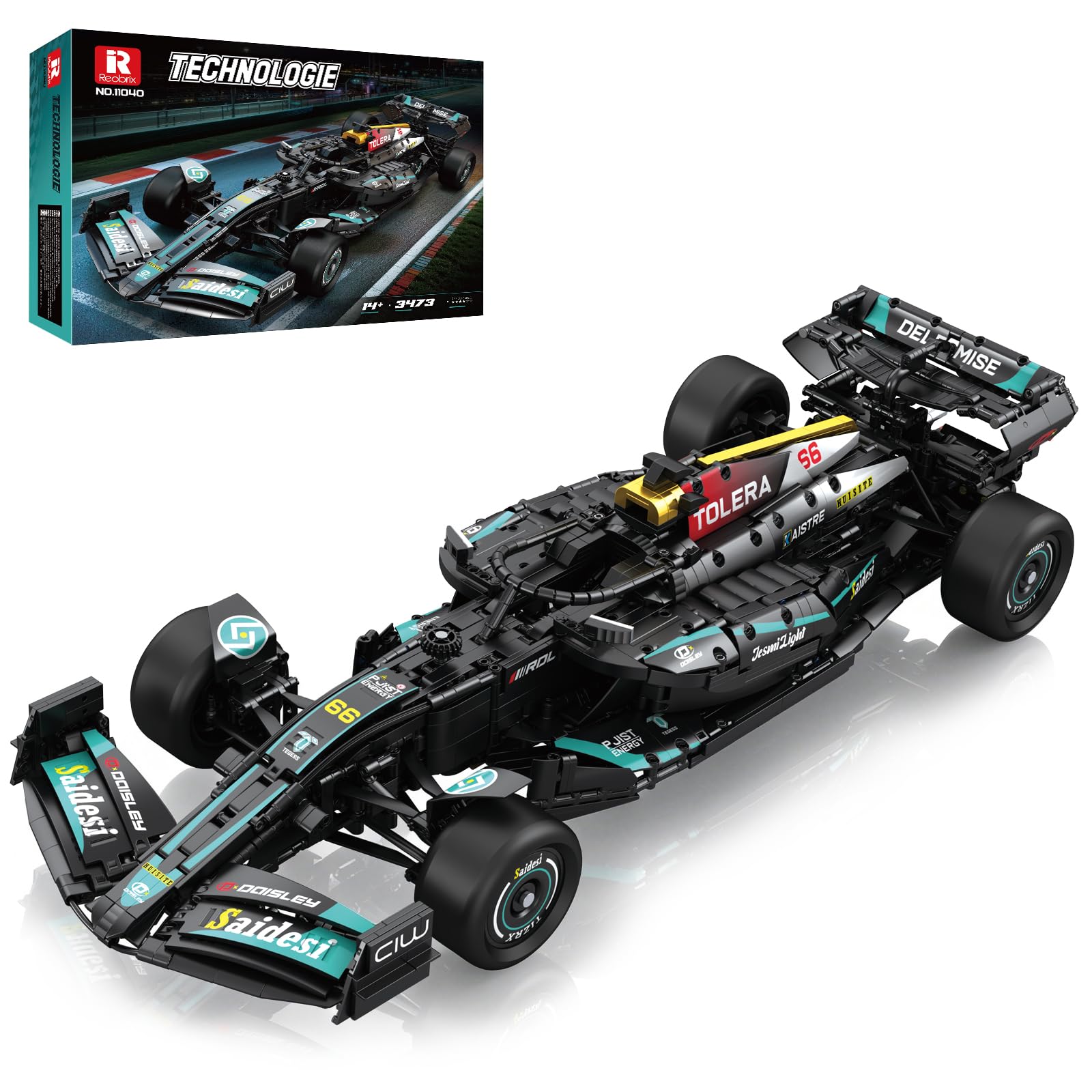 Reobrix 11040 F1 Rennwagen Klemmbausteine Set im Maßstab 1:8Formula Racing Bausteinset (3473 Teile)