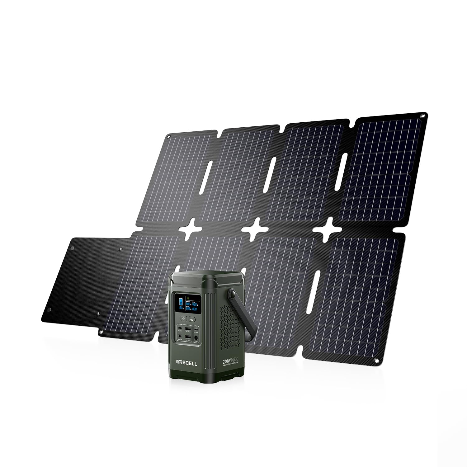 GRECELL 240W Portable Power Station with 80W Solar Panel 153 6WH Solar Generator LiFePO4 Battery for Outdoors Travel