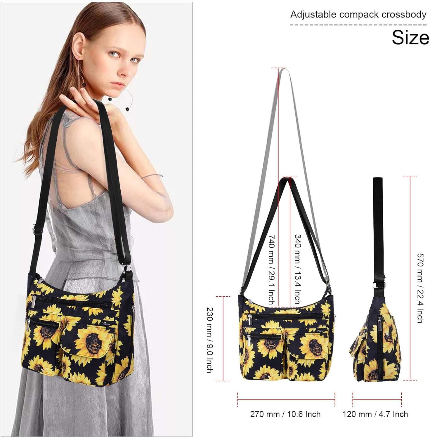 Kamo Crossbody for Women - Multi-pocket Shoulder Lightweight Messenger Casual Printed Purse Handbag Travel Bag - Image 2