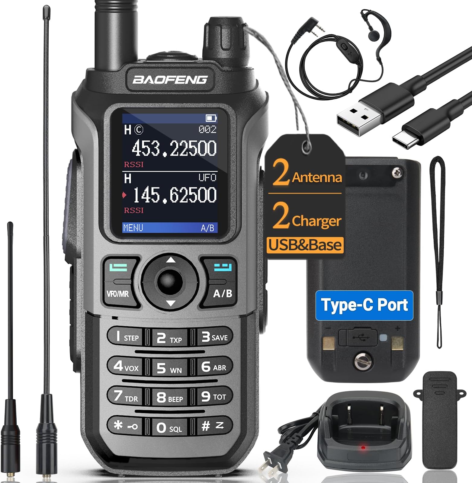 Ham Radio Baofeng Radio UV-21R Ham Radio Handheld Long Range Two Way Radio for Adults 5RM Rechargeable Walkie Talkies K5Plus with NOAA Weather Receive VOX 999 Channels 771 High Gain Antenna