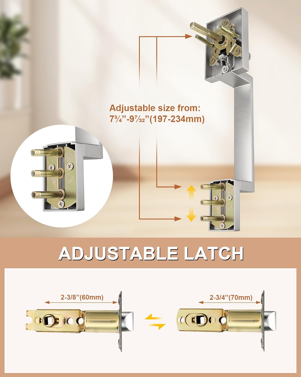 Probrico Brushed Nickel Front Door Handle,Exterior Handleset with Reversible Handle Lever,Modern Upgrated Entry Front Door Handle No Lock,Lower Half Handleset for Left and Right Door