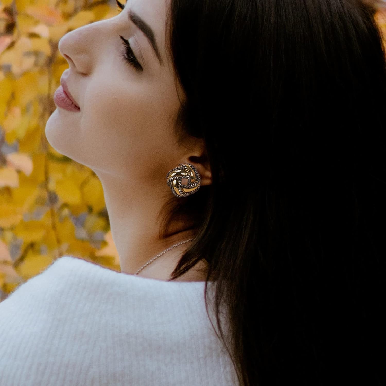 Mytys Two Tone Earrings for Women Gold and Silver Crossover Half Hoop Statement Earring Designer Stud Earrings - Image 2