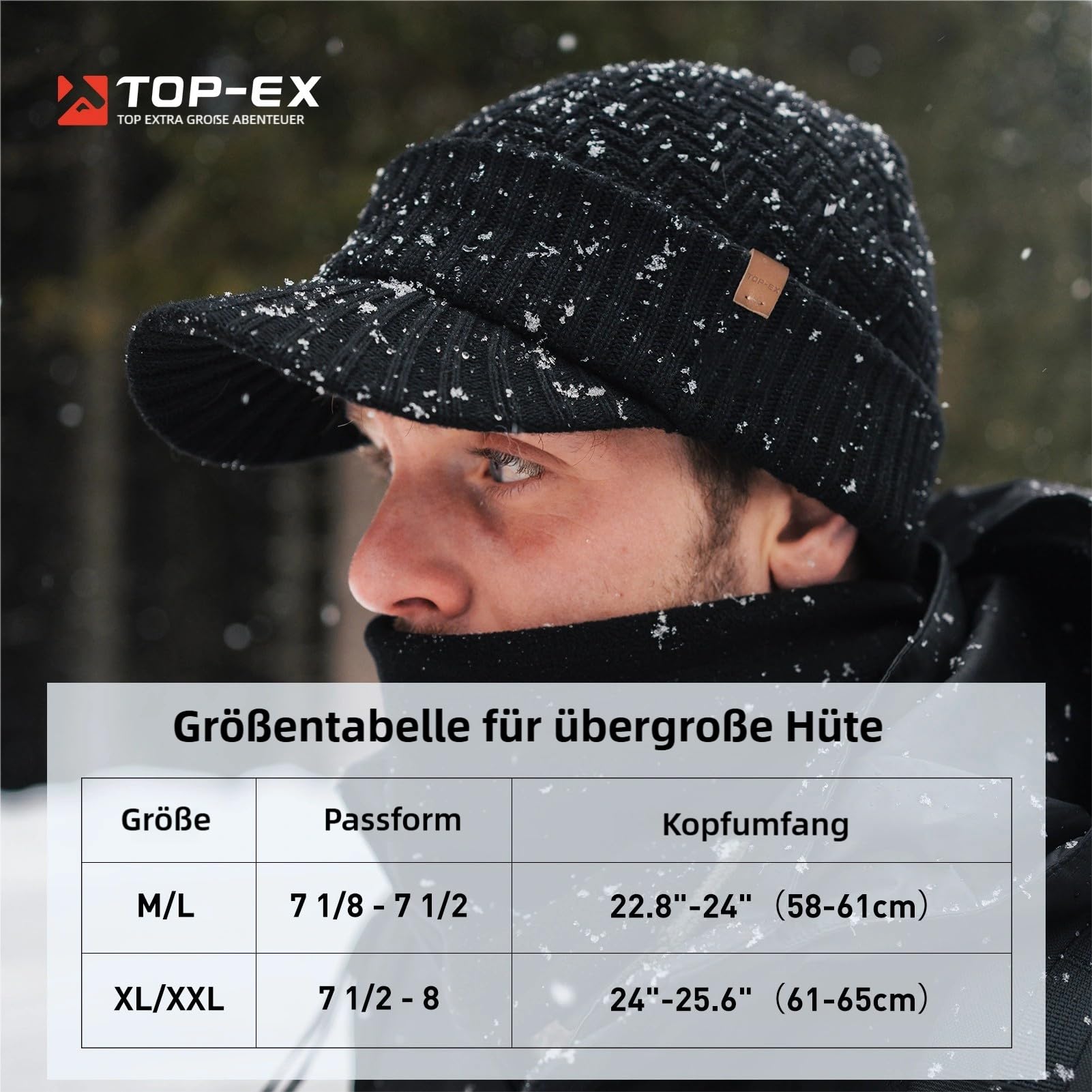 TOP-EX Gorro de invierno de lana merino DryKnit, para hombre y mujer, gorro cálido con paraguas, forro polar impermeable y calentador de cuello de forro polar cálido