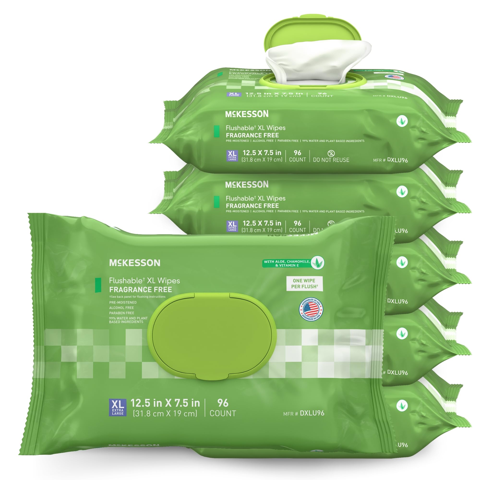 McKesson Flushable* Adult Wet Wipes XL – 288 Wipes (6 Pack of 48) – Aloe & Vitamin E, Plant-Based Cleansing Wipes, Unscented, Extra Large