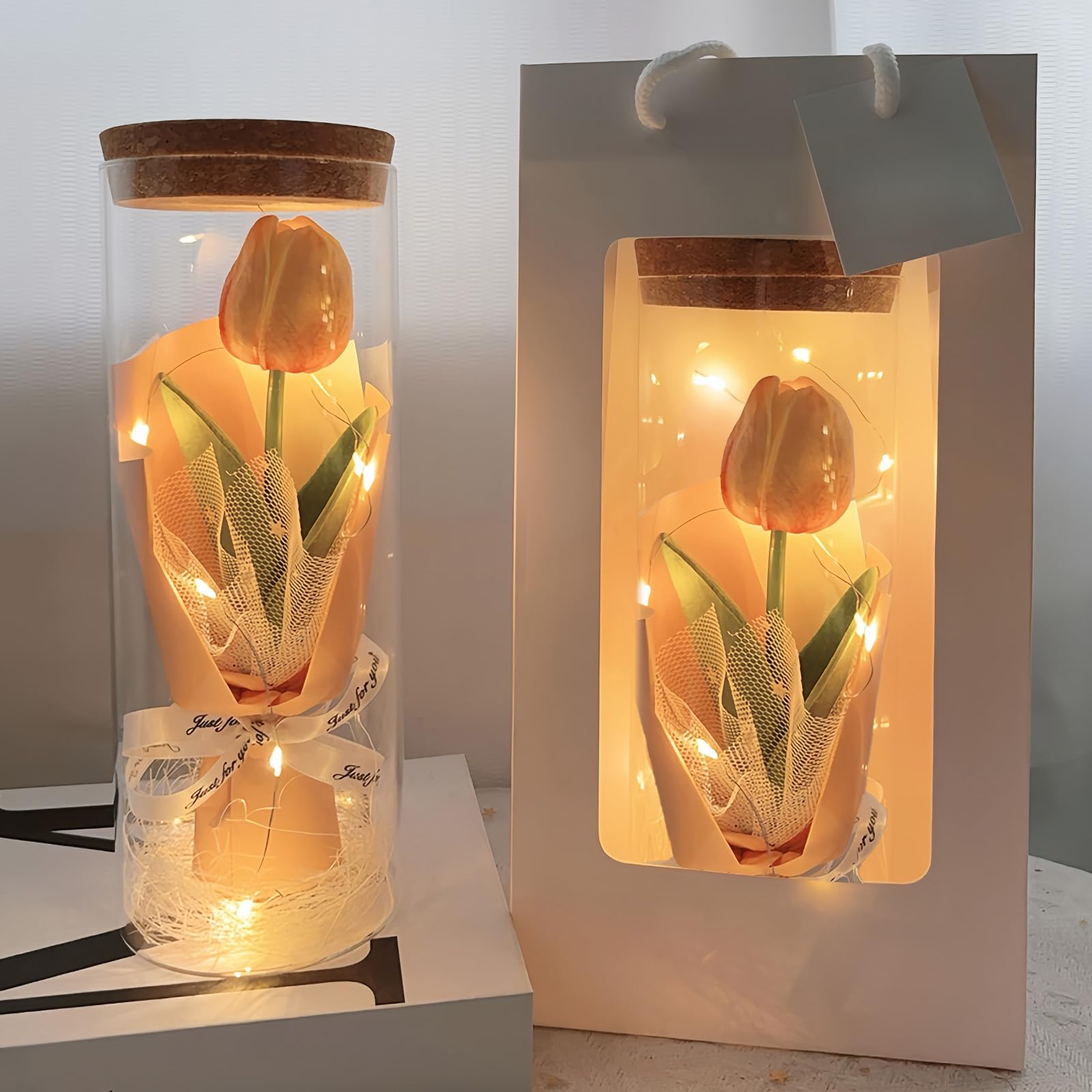 AWSOLAR Orange Tulip Light Tulip Lamp, Forever Tulips Gifts for Mother Day Anniversary Valentine