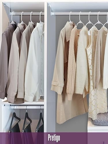 Miniatura 8 de Pretigo Perchas de plástico para ropa, paquete de 50 perchas de ropa para adultos, perchas blancas de plástico con muescas, perchas para ropa