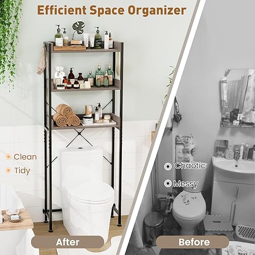 Miniatura 8 de Julimoon - Organizador de almacenamiento para inodoro de 3 niveles con 4 ganchos, barra inferior ajustable, dispositivo antivuelco, se adapta a la