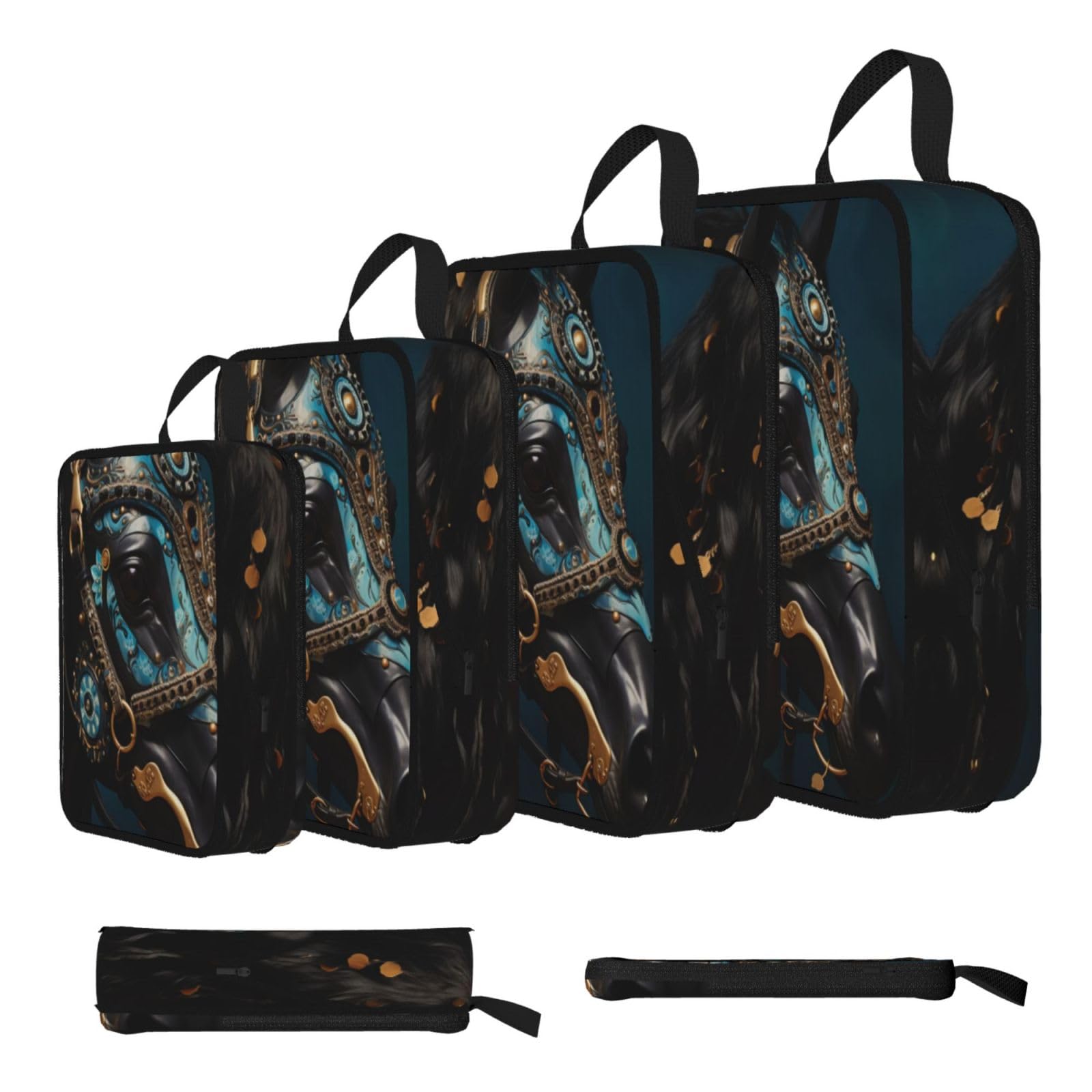 Sxzvvbn Black Medieval War Horses Compression Packing Cubes 4 Piece Set