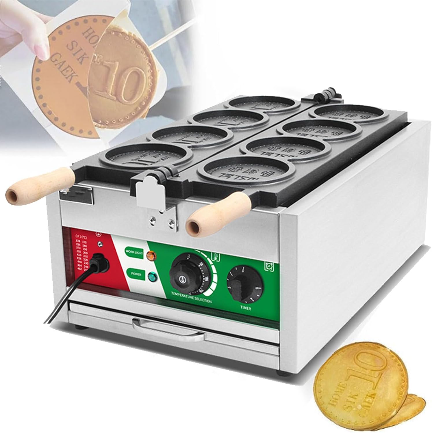 3000W 韓国コインワッフルメーカー、業務用コインパンケーキメーカー、ステンレススチールチーズコインワッフルメーカー、温度と時間制Amazon.co.jp  : 丸型ベルギーワッフルメーカー 商業 ガスワッフルマシン ステンレスワッフルアイロン 両面均一加熱 ふわふわゴールデン ...