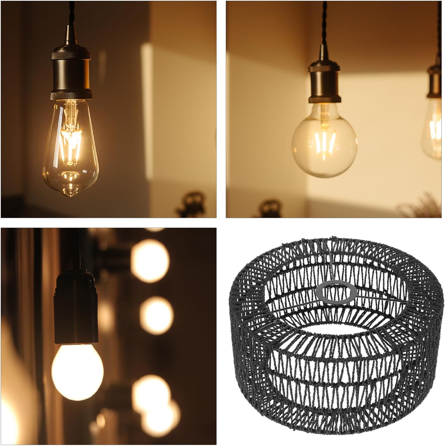 Rustic Grass Rope Lampshade Replacement for Ceiling Lights Boho Style Light Fixture Cover for Living Room Bedroom and Decor