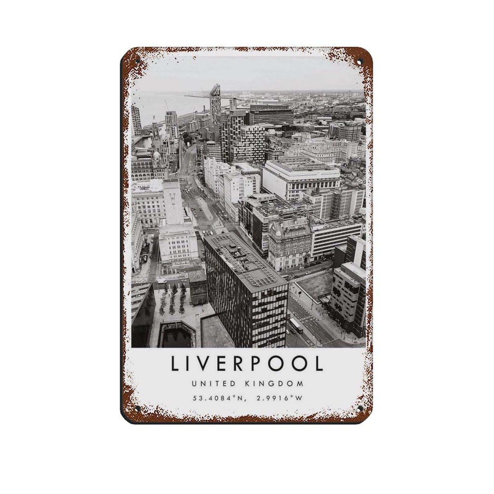 Liverpool Travel, Liverpool Poster Retro Poster Metal Tin Sign Chic Art Retro Iron Painting Bar People Cave Cafe Family Garage Poster Wall Decoration 8x12inch(20x30cm)