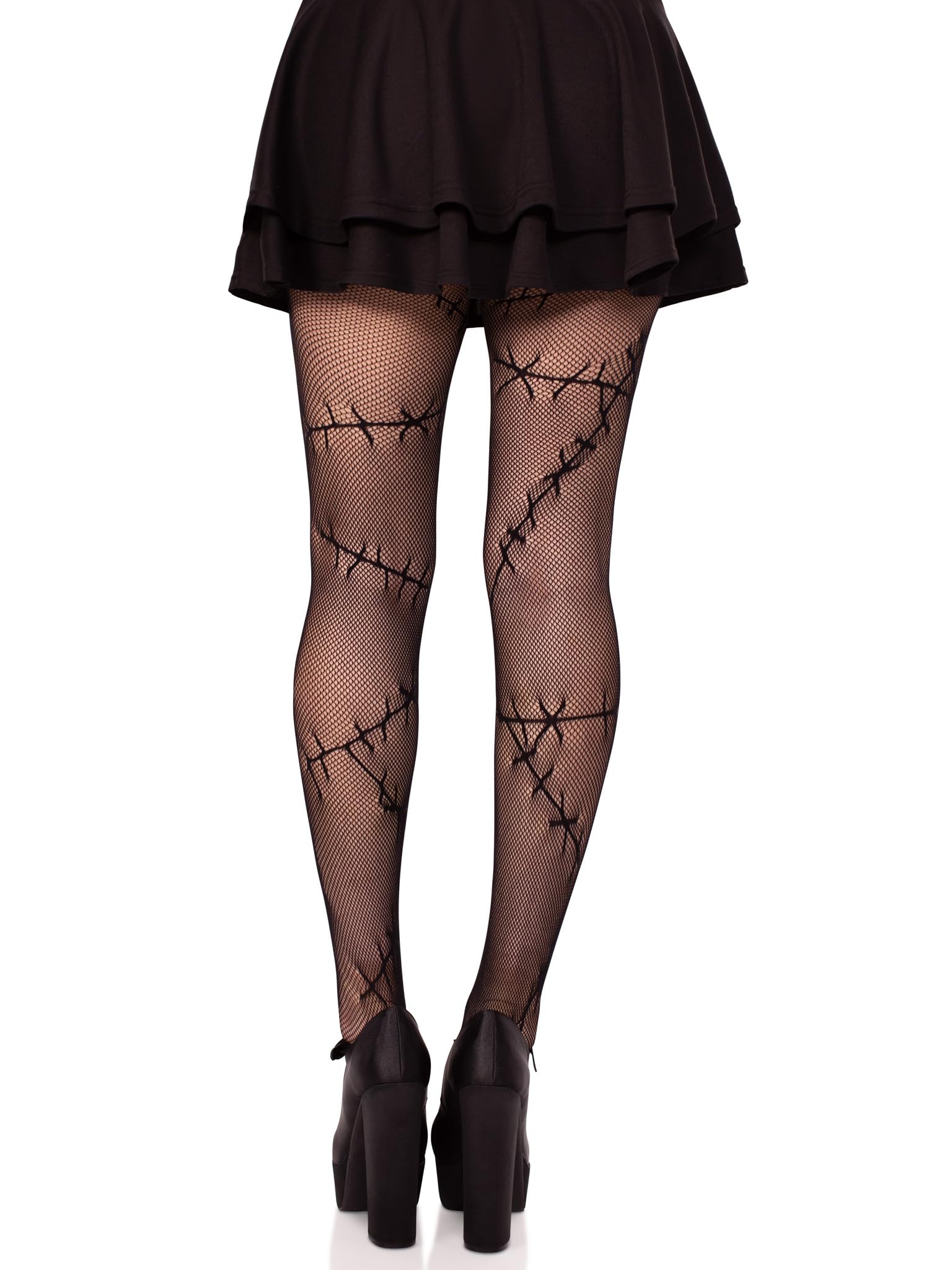 Leg Avenue Women’s Stitched Up Halloween Tights Goth Fishnets Alt Clothes Black Patterned Tights for Women, Black, One Size