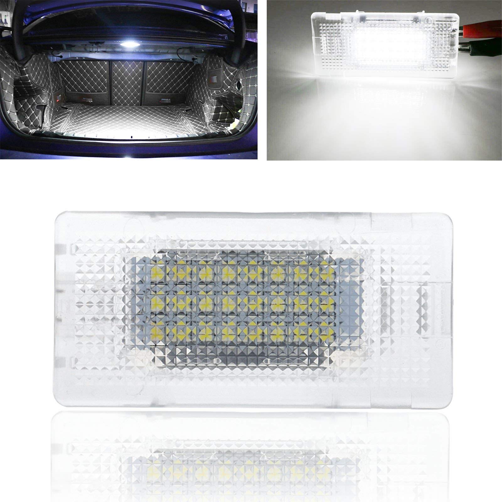 Xotic Tech Super Bright Xenon White Full LED Trunk Cargo Area Light Assembly Compatible With BMW 3 5 6 7 Series X1 X5 MINI, 24-SMD Error Free (Part # 63316962039,63316962040, 63318360112, 63318360588)