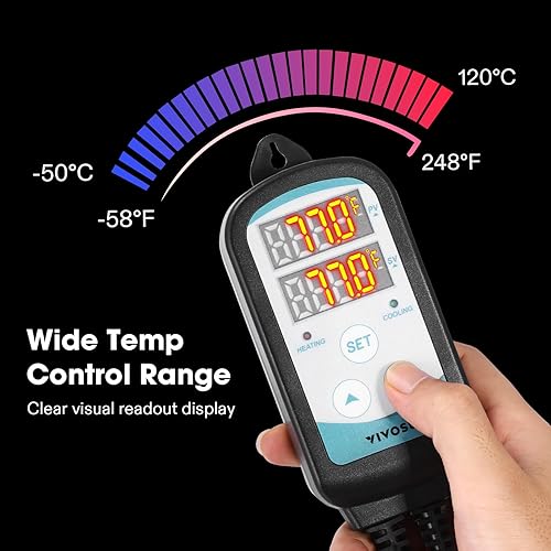 Miniatura 5 de VIVOSUN Controlador digital de temperatura de 1500 W, termostato de salida de 2 etapas modo de calefacción y refrigeración, termostato con pantalla