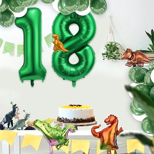 Miniatura 7 de Globo de números de 40 pulgadas con 4 estilos de globos temáticos de dinosaurios, globos de aluminio grandes con números grandes, decoraciones de