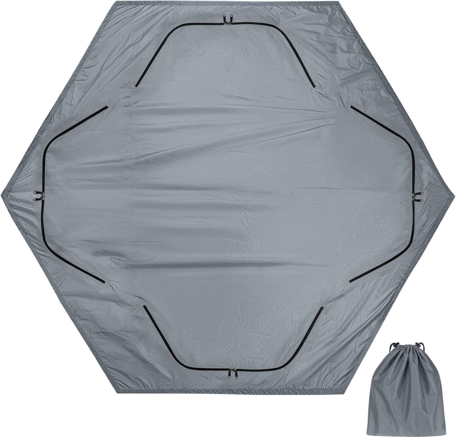 QualyQualy 6-Sided Tent Footprint for 6-7 Person, 74 Sq.Ft Waterproof Groundsheet for Ice Fishing & Large Camping Tents, High-Density 210D Oxford Mat with Storage Bag