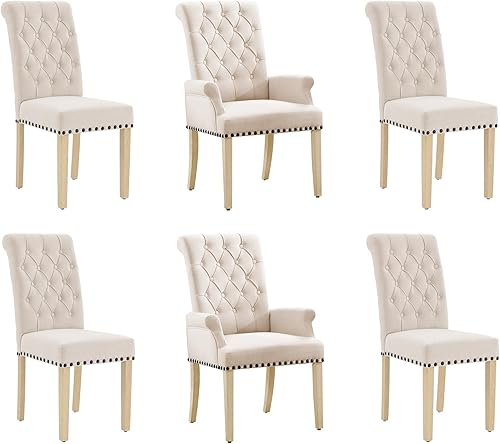 Miniatura 25 de Sillas de comedor con brazos, sillas de comedor tapizadas de tela con patas de madera maciza, sillón decorativo para cocina, comedor, sala de estar,