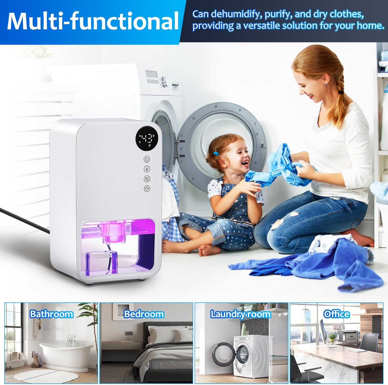 Small Dehumidifier for Home Bathroom and Bedroom Efficient Moisture Removal Quiet Operation Water Tank Safe for Basements with Us Plug