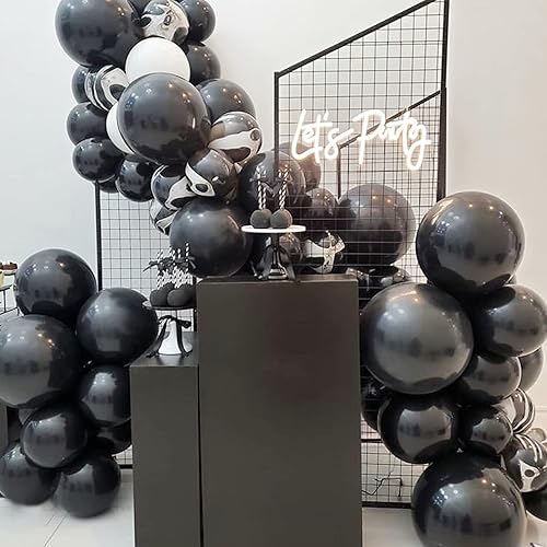 Miniatura 4 de JOYYPOP Juego de 110 globos negros de diferentes tamaños, 5, 10, 12, 18 pulgadas, globos negros para decoraciones de fiesta de graduación de