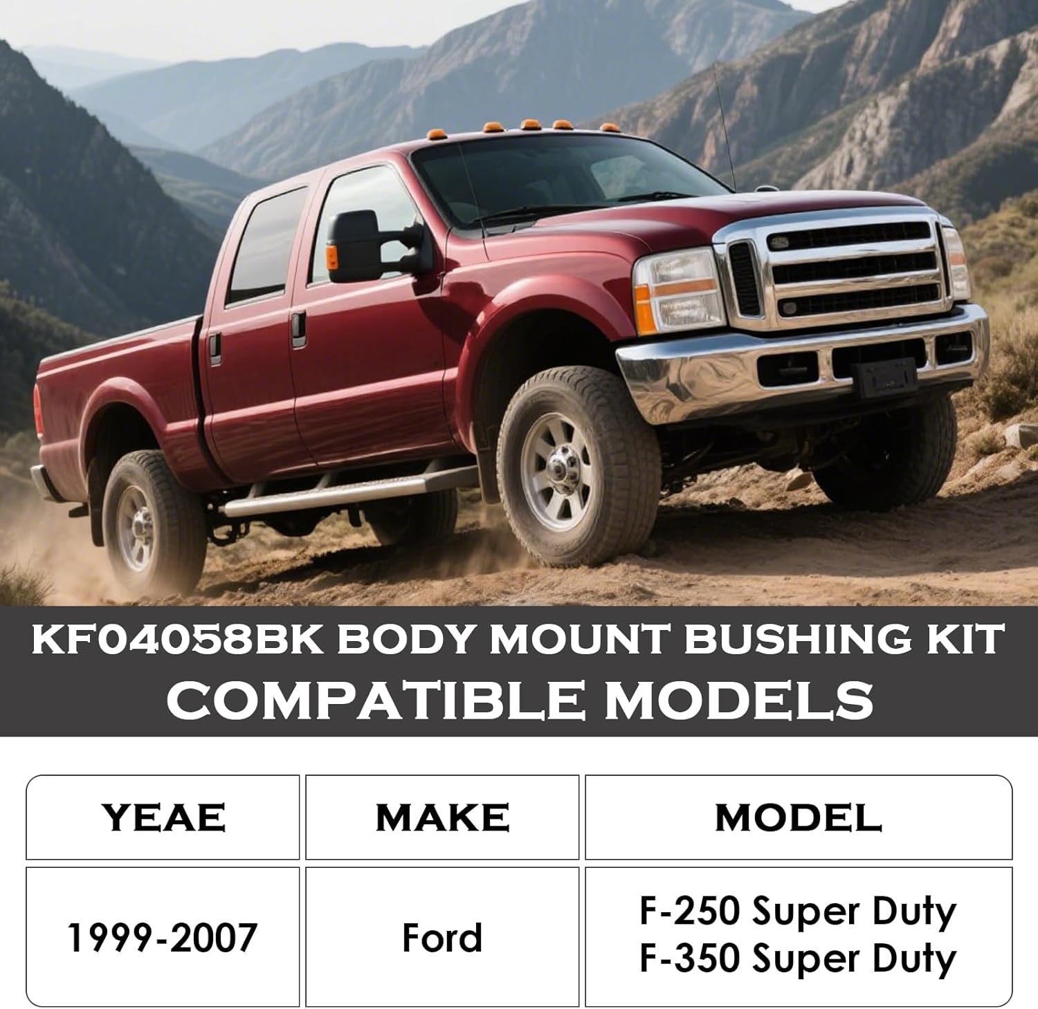 KF04058BK Body Cab Bushing Kits for 1999-2007 Ford F250 F350 Super Duty, Cab Bushings, Steel Sleeves & Hardware, red