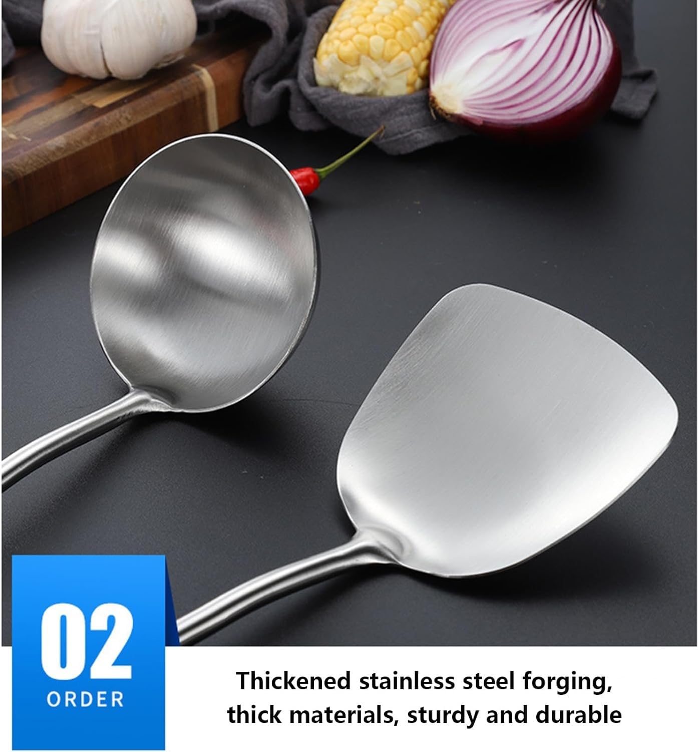 7-teiliges Küchenhelfer-Set mit Edelstahl und wärmeisoliertem Holzgriff für effizientes Kochen