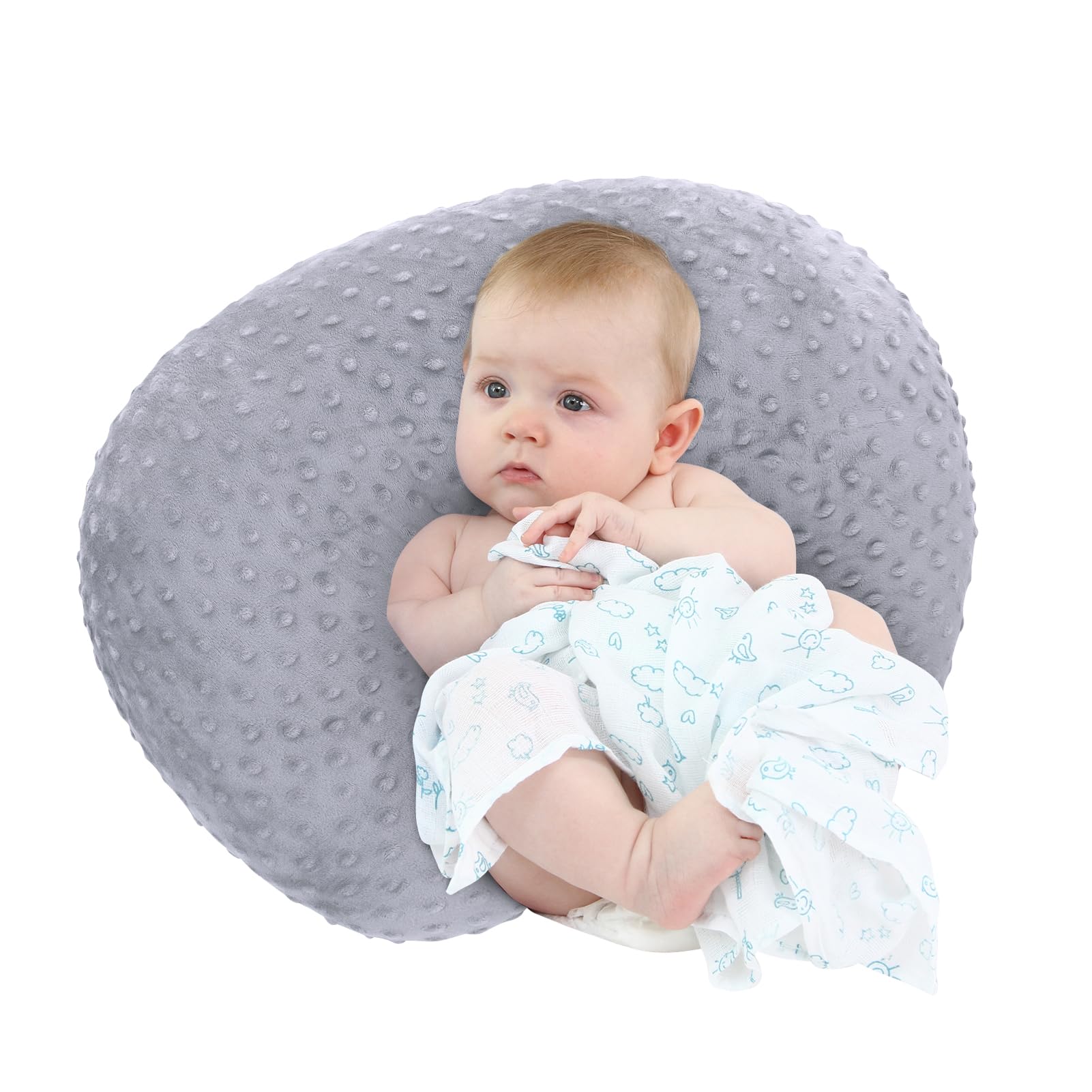 LEE AND TOWN - Almohadas de lactancia para bebés, almohada de lactancia materna para recién nacidos, niños y niñas, almohada Minky para el tiempo de barriga, color gris