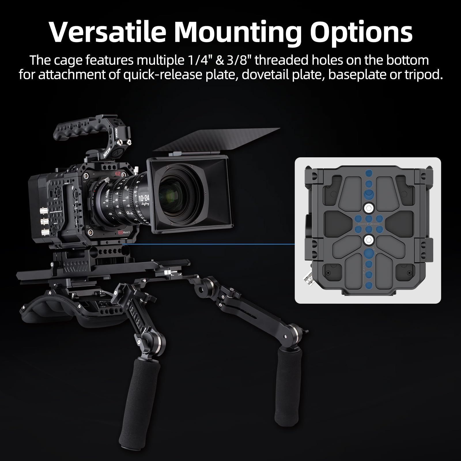 Nitze Cage pour Z CAM E2 Mark II, E2-S6 Mark II / E2-F6 Mark II / E2-M4 Mark II avec Patins à Froid Intégrés et Rails NATO - T-Z03A