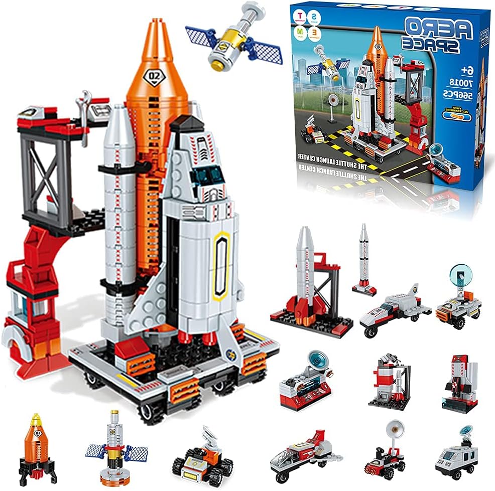 Space Exploration Shuttle Toys for 6 7 8 9 10 11 12 Year Old Boys Kids 12-in-1 STEM Aerospace Building Kit Toy with Heavy Transport Rocket and Launcher Best Gifts for 6-12 Year Old Kids (566 Pieces)
