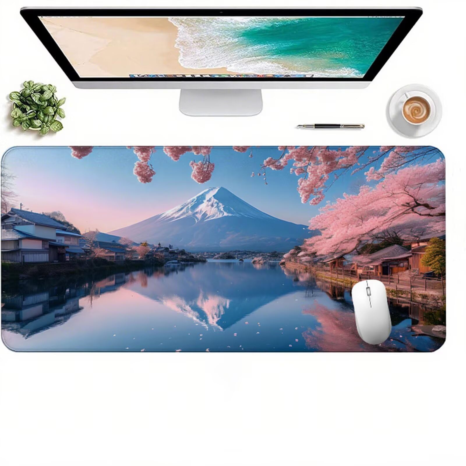 Różowa podkładka pod mysz dla graczy XXL 1400 x 600 x 3 mm, pod ręką uchwyt na biurko Fuji z antypoślizgową i wodoodporną gumową podkładką pod mysz, gładka powierzchnia poprawia dokładność i szybkość