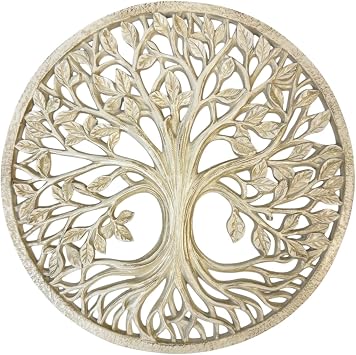 Top Brass Tree of Life Wall Sculpture 11 5/8 Diameter Sacred Celestial Holy Tree of Knowledge Hanging Art/Spiritual Family Decor Weathered White Finish