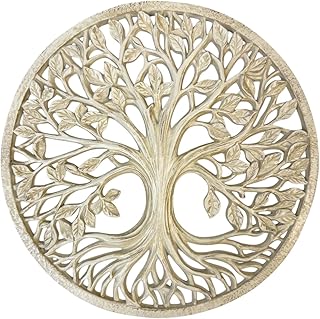Top Brass Tree of Life Wall Sculpture – 11 5/8” Diameter – Sacred Celestial Holy Tree of Knowledge Hanging Art/Spiritual Family Decor – Weathered White Finish