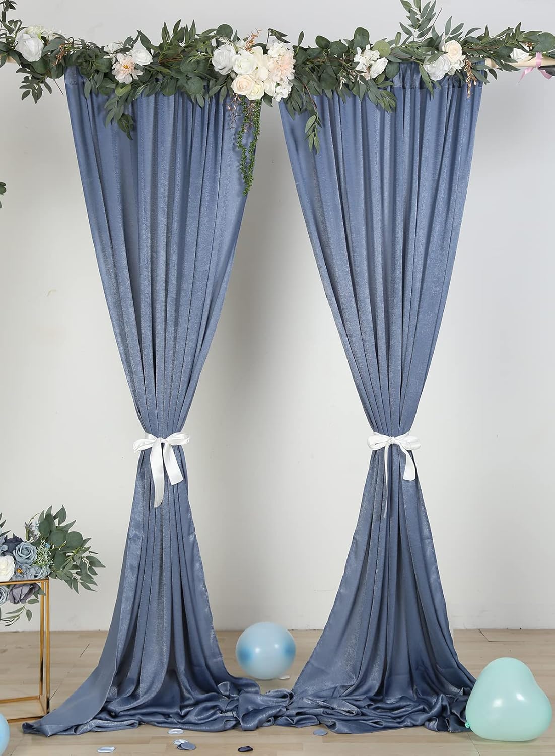 9.6 Feet x 10 Feet Dusty Blue Silky Soft Wedding Backdrop Curtain Drapes, Slightly Shiny Satiny Window Curtains Panels for Wedding Ceremony Birthday Party Decorations