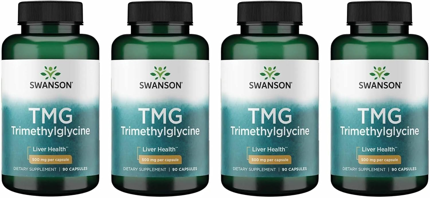 Swanson TMG Trimethylglycine - Amino Acid Supplement Promoting Healthy Liver Function & Heart Health Support - (90 Capsules, 500mg Each) (4 Pack)
