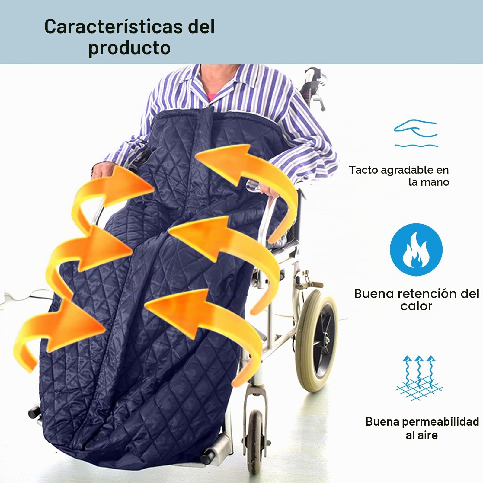 Manta térmica ligera para silla de ruedas, con cremallera, para la parte inferior del cuerpo, para personas mayores (azul)