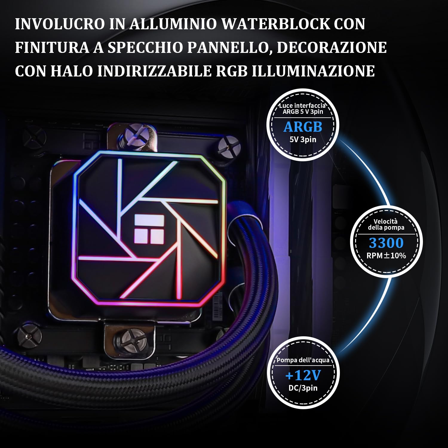 TR AQUA ELITE 240 V3, velocità della testa della pompa AIO fino a 3300 giri/min, ventole TL-C12B-S V2×2 PWM, per AMD / AM4/AM5, Intel LGA1150/1151/1200/2011/1700, raffreddamento del processore