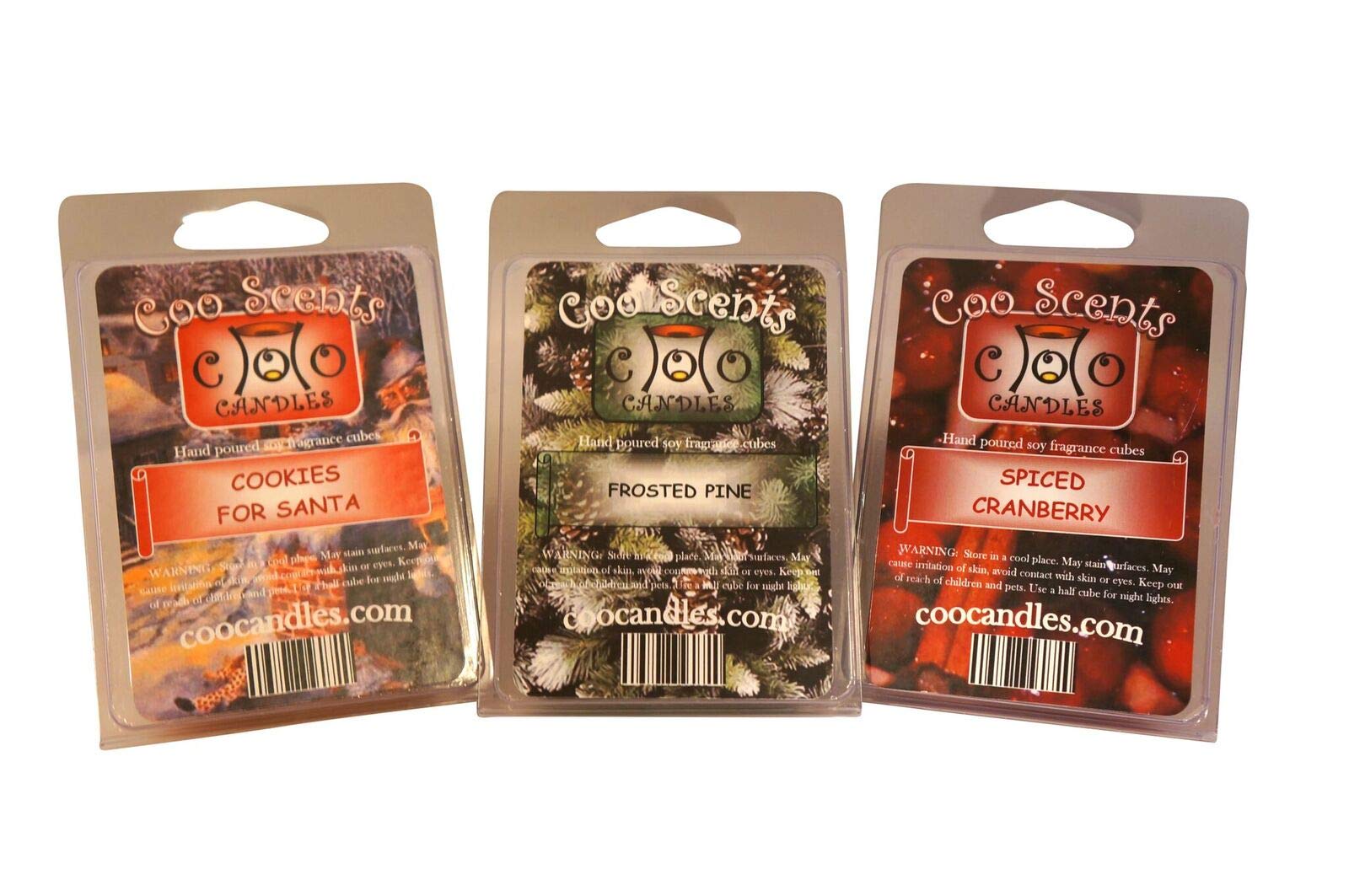 Coo Candles 3 Pack Sampler of Soy Wickless Candle Bar Wax Melts - Christmas Holiday Scents (3)