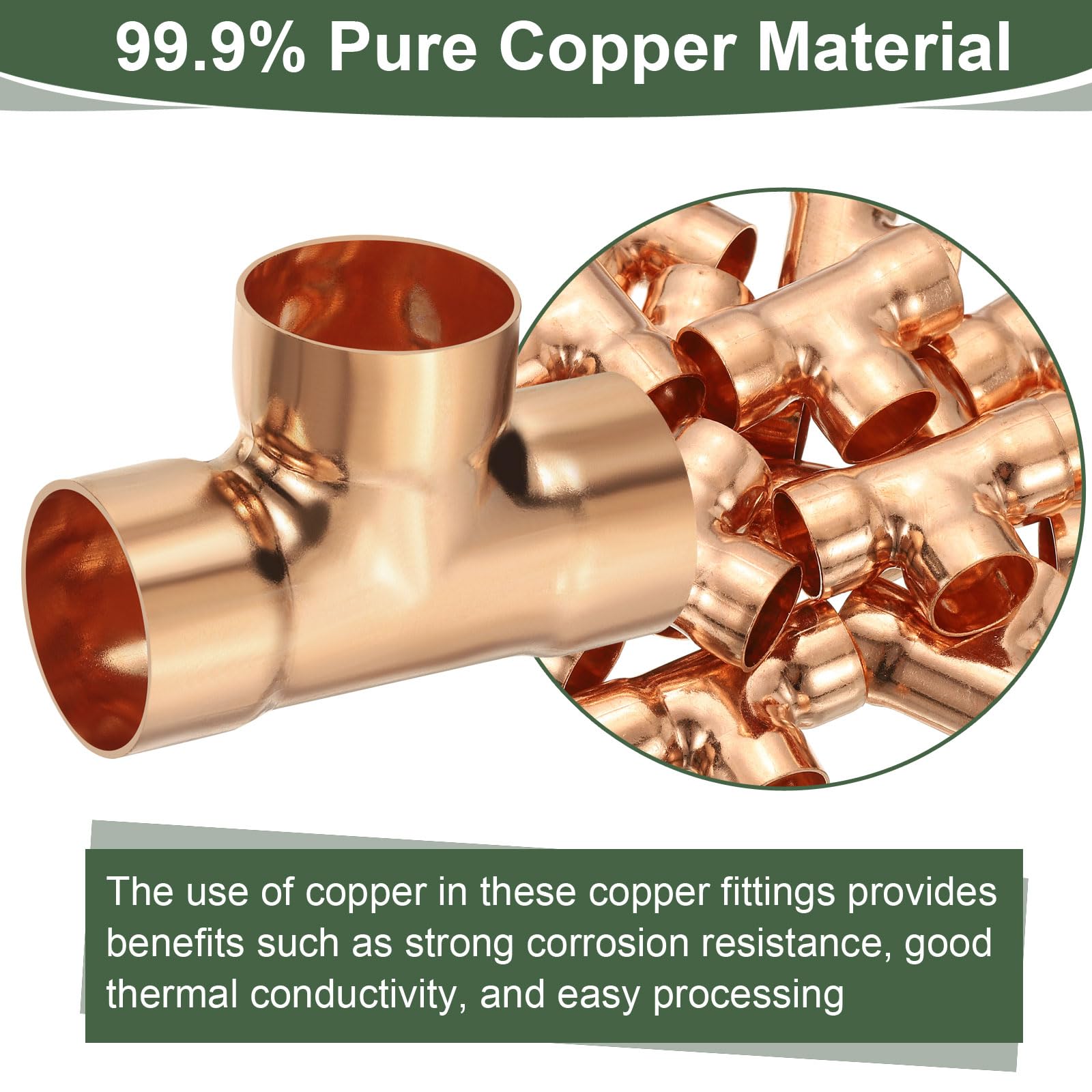 YOKIVE 5 piezas de accesorios en T de cobre, conector de tubería de presión C x C, conexión de tubo de junta de soldadura, ideal para refrigeración HVAC (tamaño nominal de 1 1/4 pulgadas)