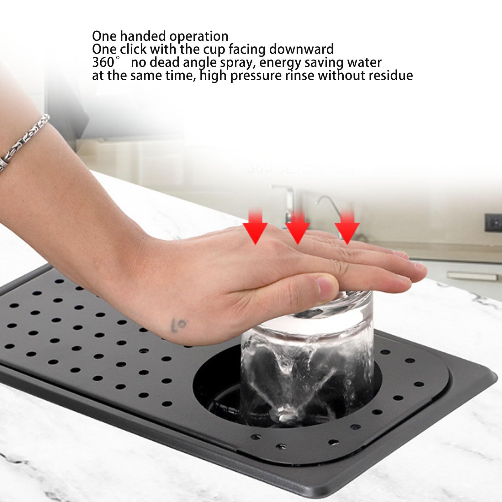 Sciacquatrice per Brocca, 360 ° risciacquo ad Alta Pressione di risciacquo Automatico Bar Glass Rinser, lavapiatti in Acciaio Inossidabile Tazza con 2 Tubi dell'Acqua (Black)