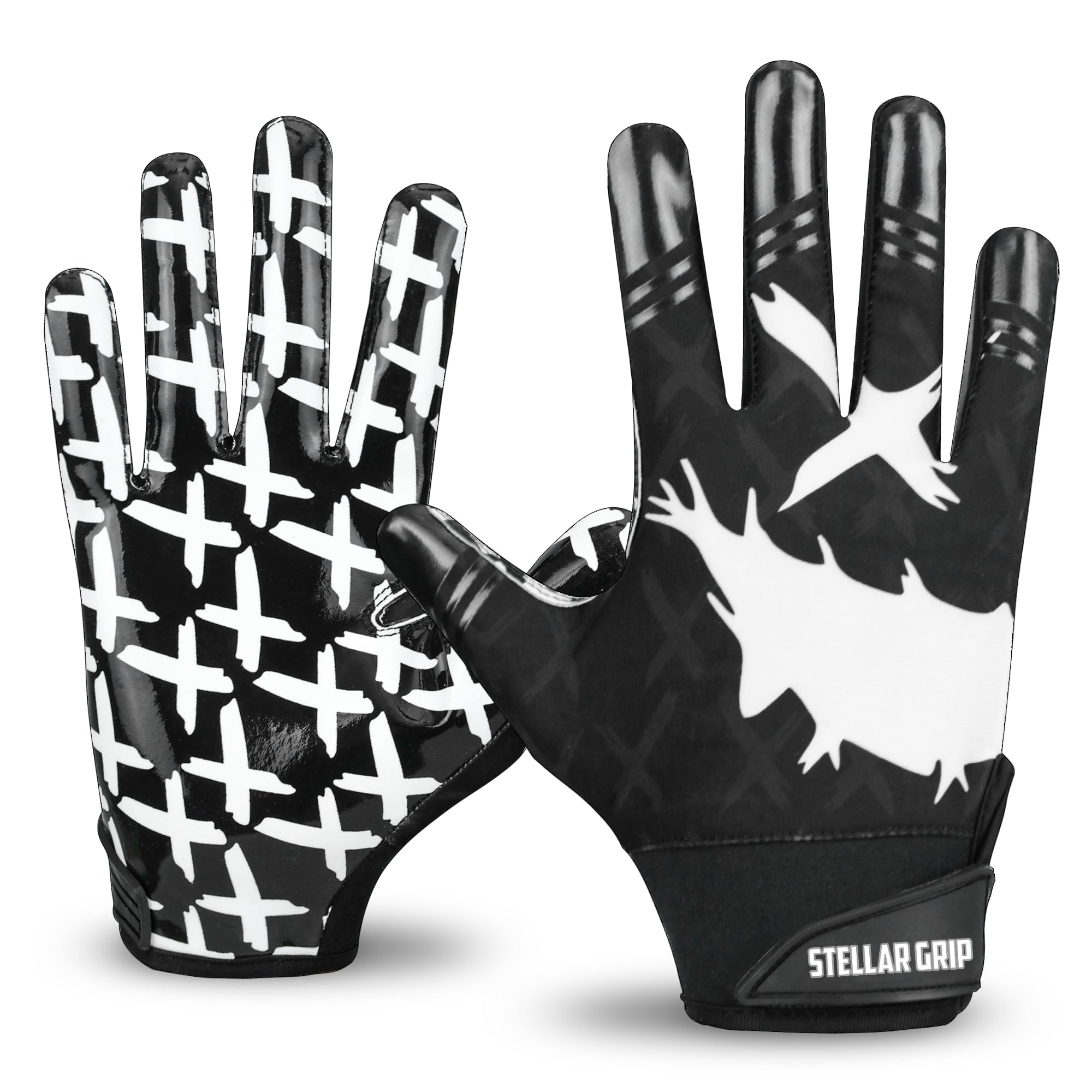 STELLAR GRIP Football Receiver Gloves Super Tacky Grip for Ultimate Experience and Enhancer Performance Youth Football Gloves Adult & Youth Sizes (Black, Adult Small)