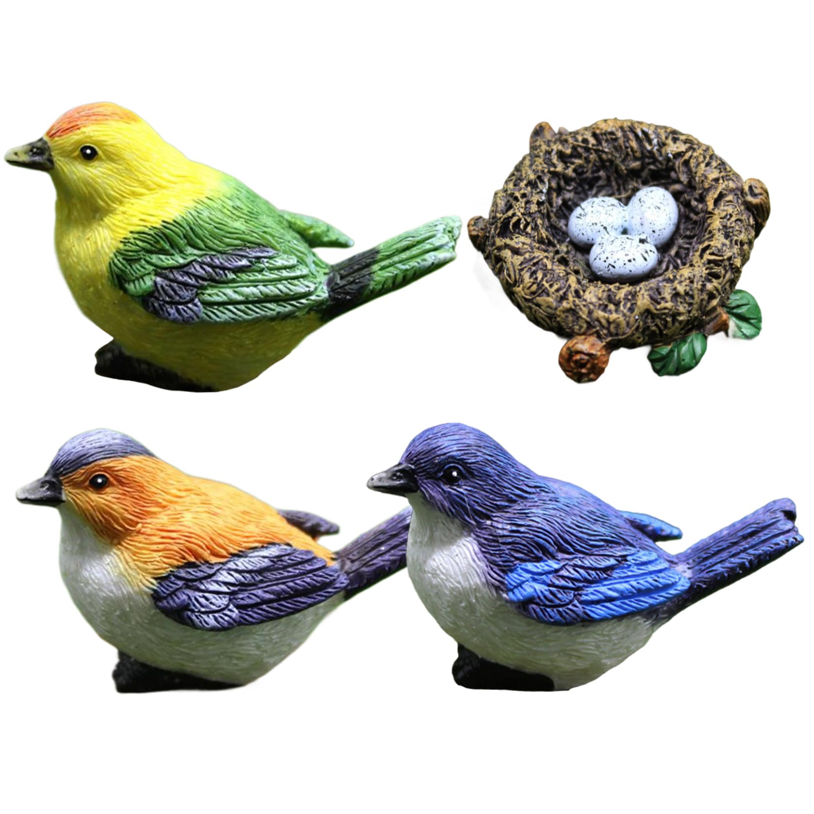 Tsawntd Resin Birds Cute Bird Figurines 4PCS/Sets Mini Bird Decorative Fairy Garden Miniatures, Resin Crafts DIY Succulent Plant Bonsai Figurines Garden Decorations Accessories(M) miniature birds