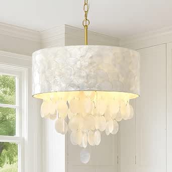 18-inch Capiz Shell Chandelier Drum Coastal Style Pendant Light