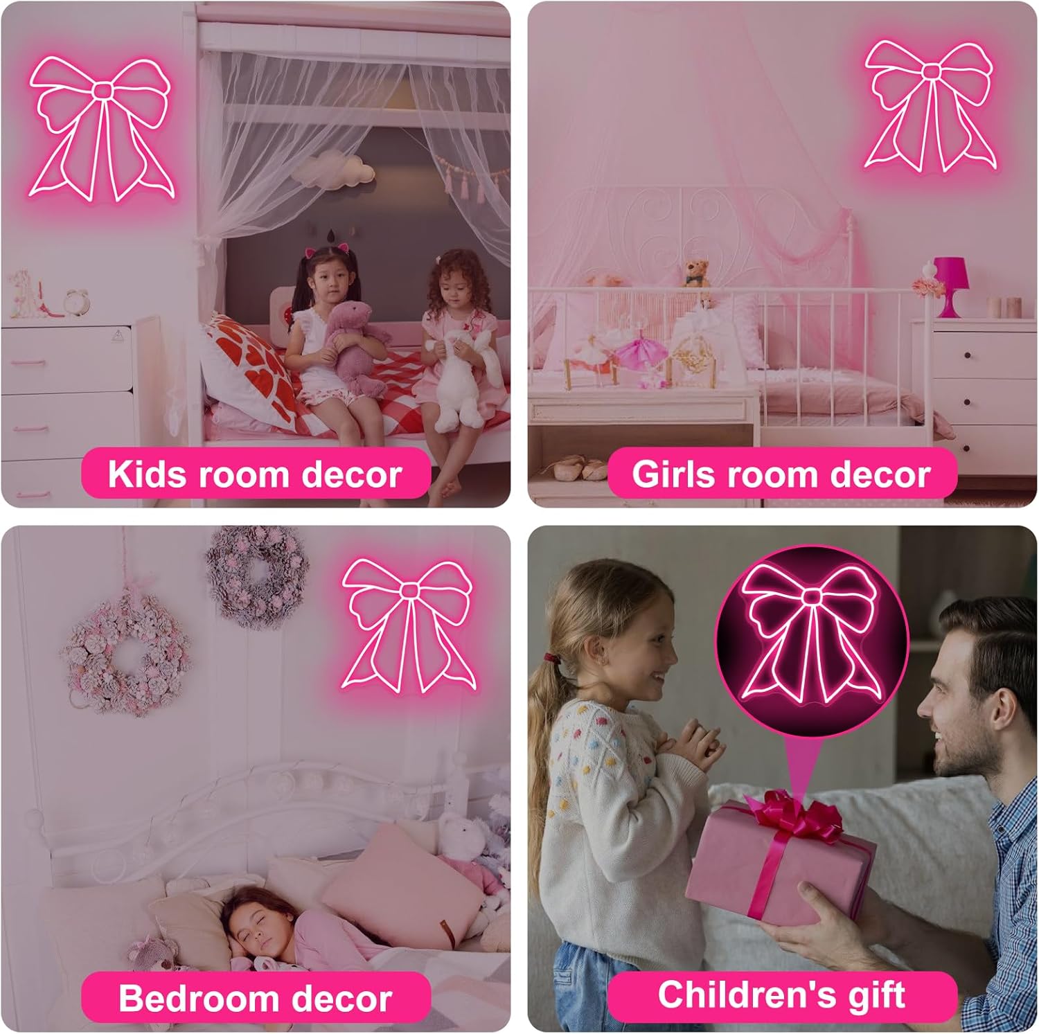 Bow Neon Sign – Aesthetic Ribbon Wall Art for Pink Room, Nursery, & Beauty Salon | Bow Decor LED Neon Light Sign, Girly Bedroom Decor, 14.2" x 14" - Image 6