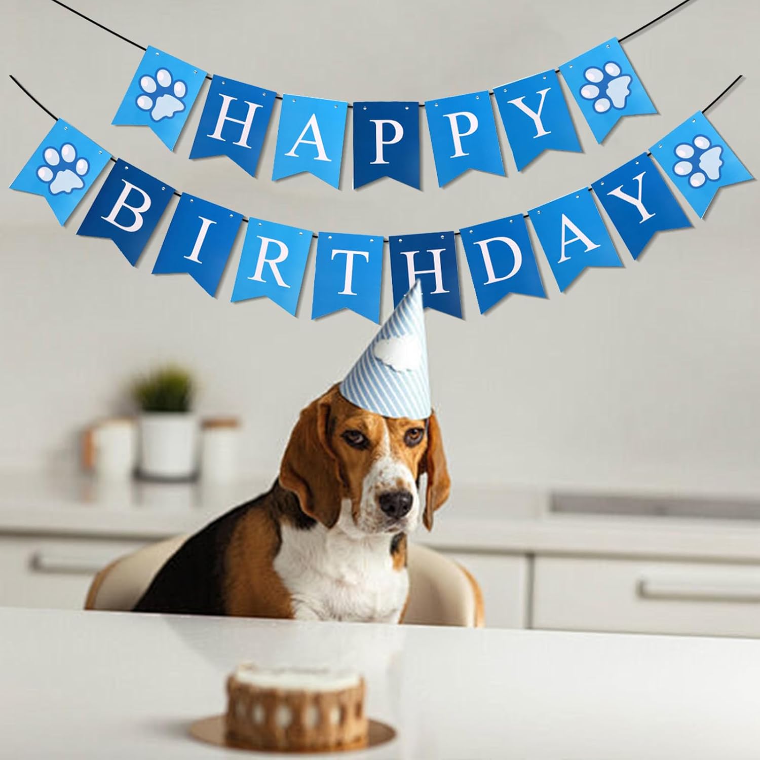 Dog Claw Happy Birthday Banner, Puppy Dog Birthday Party Banner Decorations, Reusable Puppy Theme Party Supplies Garland Backdrop Pet Theme Celebration Banners Signs for Teens Boys Girls (Blue)