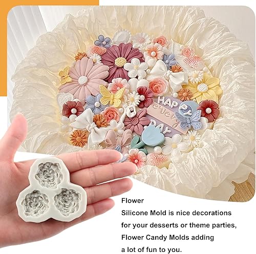 Miniatura 3 de Moldes de silicona de flores Plumeria Peony Rose Pansy Fondant para decoración de pasteles, decoración de cupcakes, caramelo, arcilla polimérica,