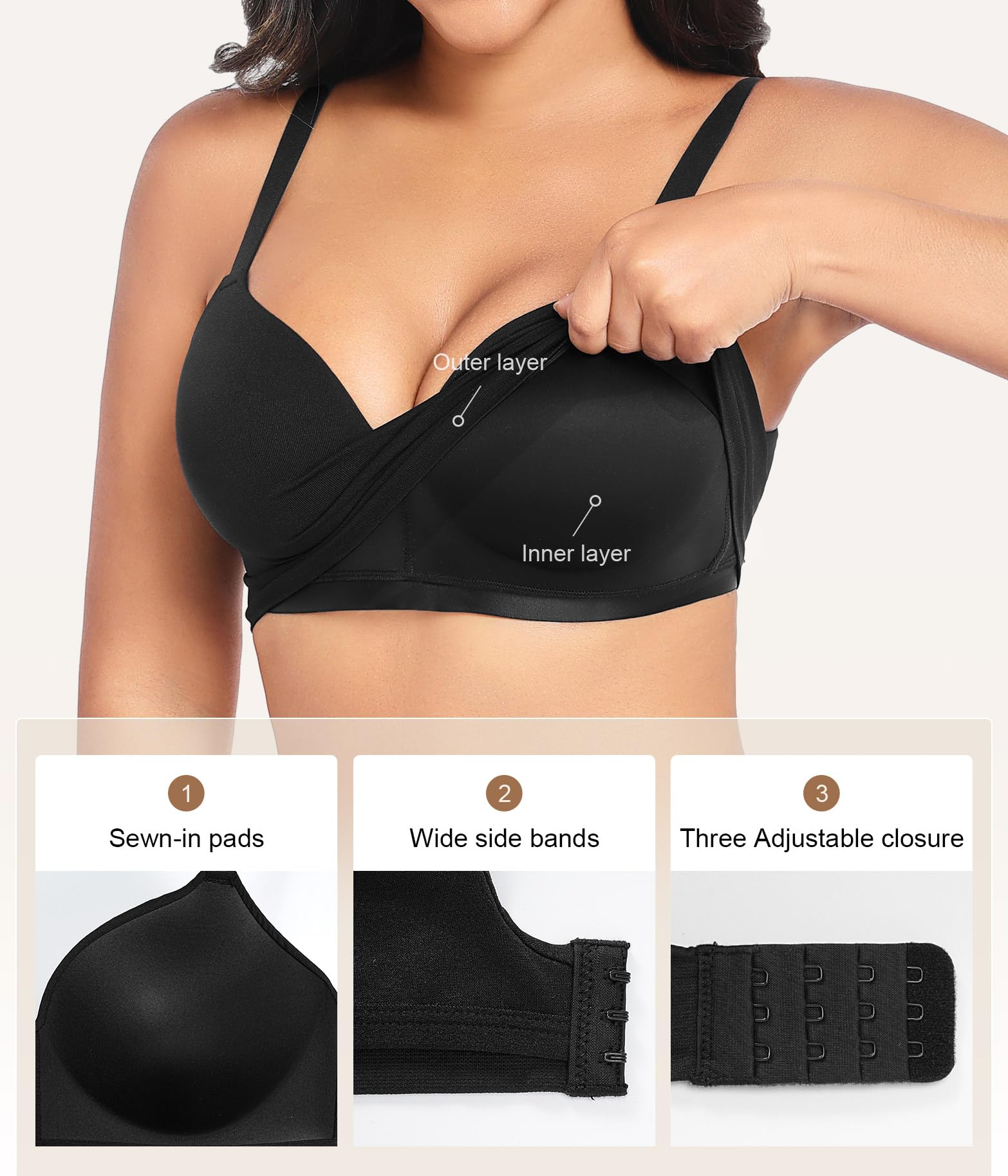 XJBTBA Biustonosze push-up dla kobiet Bez fiszbin Bez fiszbin Bez fiszbin Wsparcie Komfortowe biustonosze do spania dla pań Miękka koszulka Biustonosz bez fiszbin Regular i Plus Size