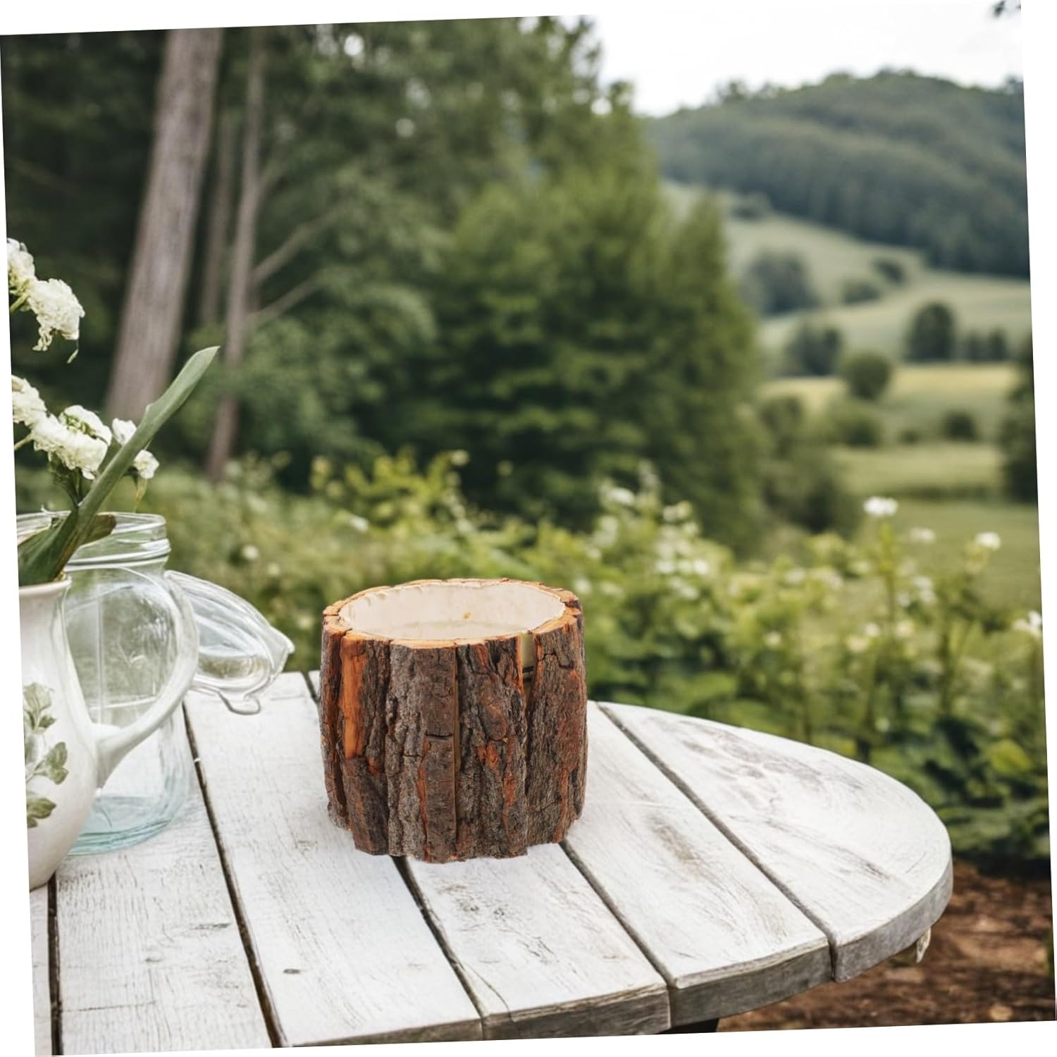 Totority 4個防水木製プランター バーク素材の田園風花桶 屋内外対応の耐久