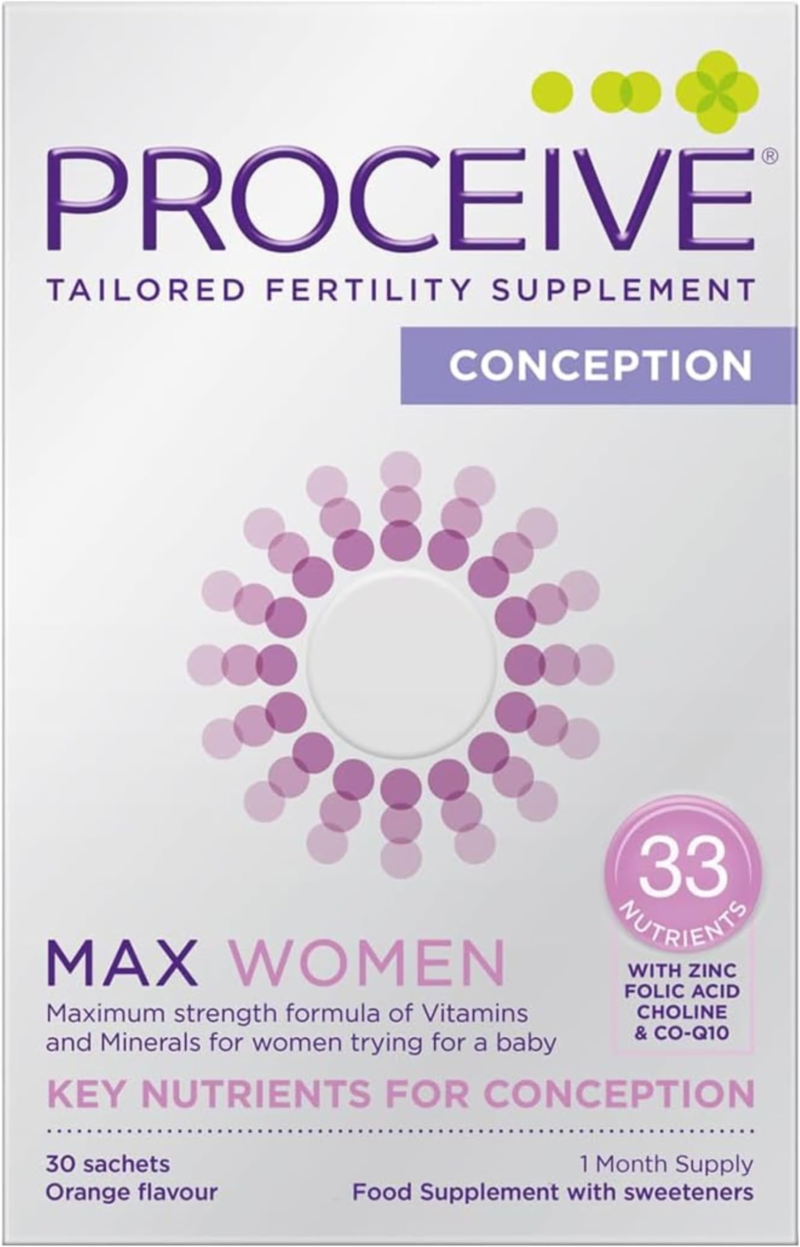 MAX Women - Fertility Supplement for Conception - Pregnancy Vitamins for Women Trying to Conceive - Zinc, Folic Acid, Vitamin D - 30 Sachets (1 Month Supply) - Certified Vegan